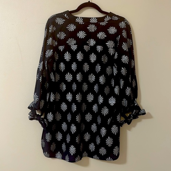 Madison Mathews Navy Printed Cotton Tunic Top Medium Preppy Coastal Resortwear - Picture 2 of 9